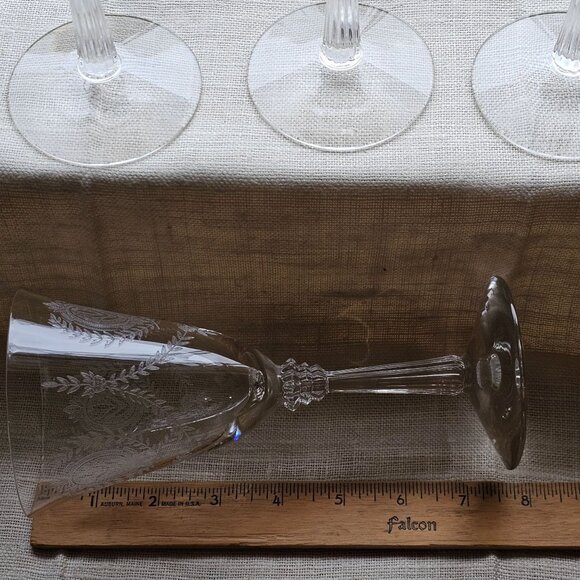 4 Fostoria Lenox Water Glasses 8" etched Laurel Elegant Glass crystal medallion - Picture 9 of 10